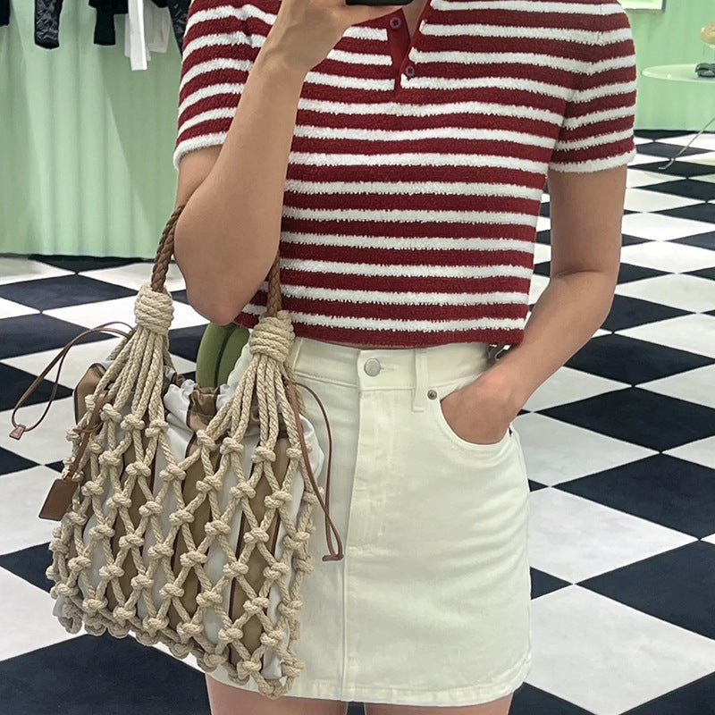 Hand-woven shoulder bag, handbag, net bag, beach bag