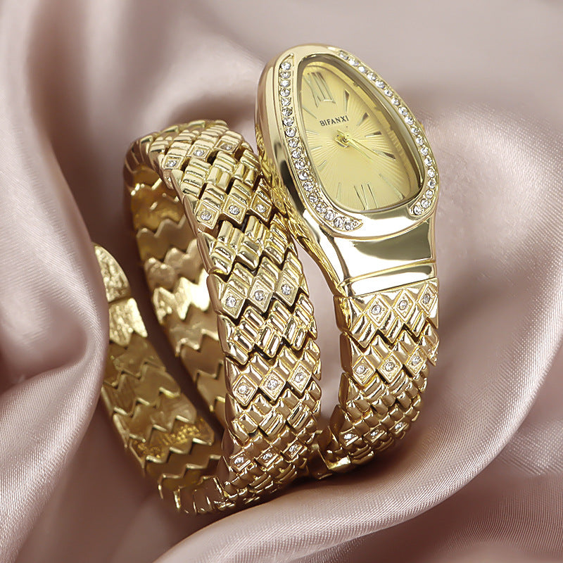 Snake-shaped diamond bracelet watch