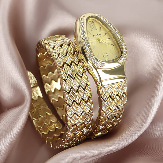 Snake-shaped diamond bracelet watch