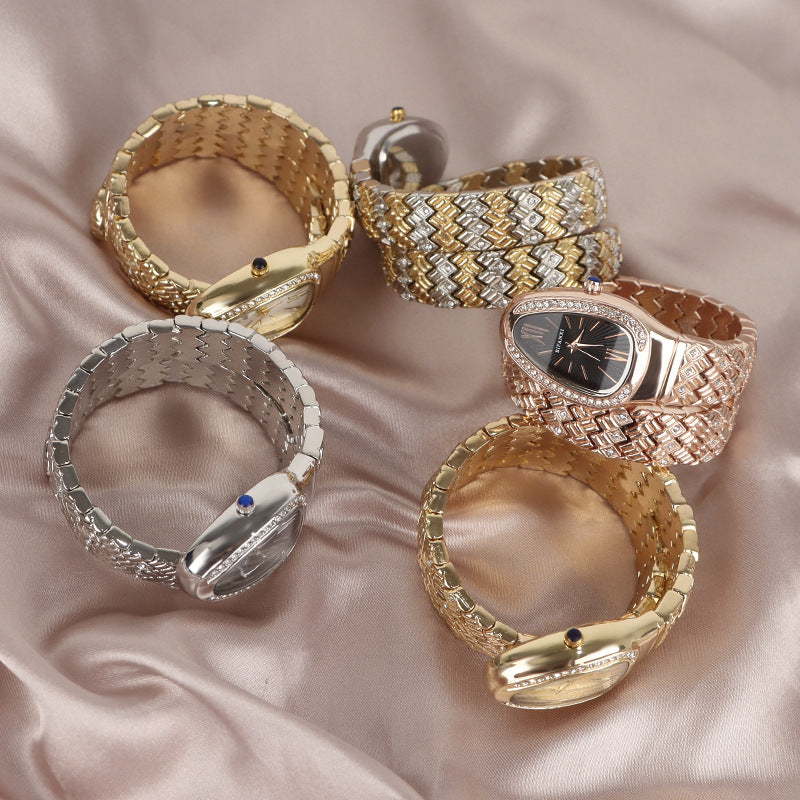 Snake-shaped diamond bracelet watch