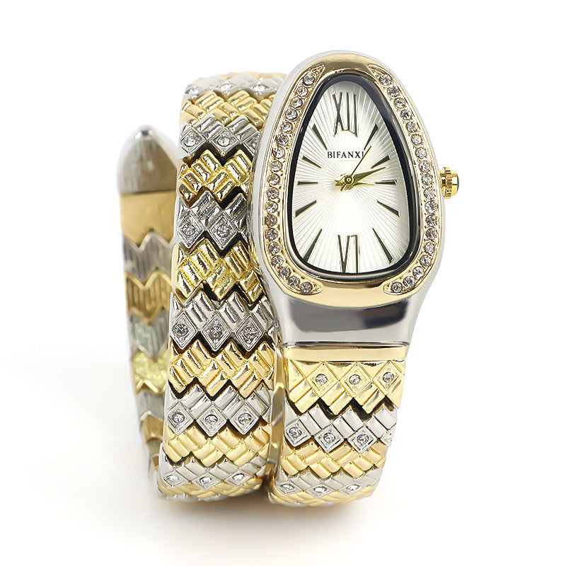 Snake-shaped diamond bracelet watch
