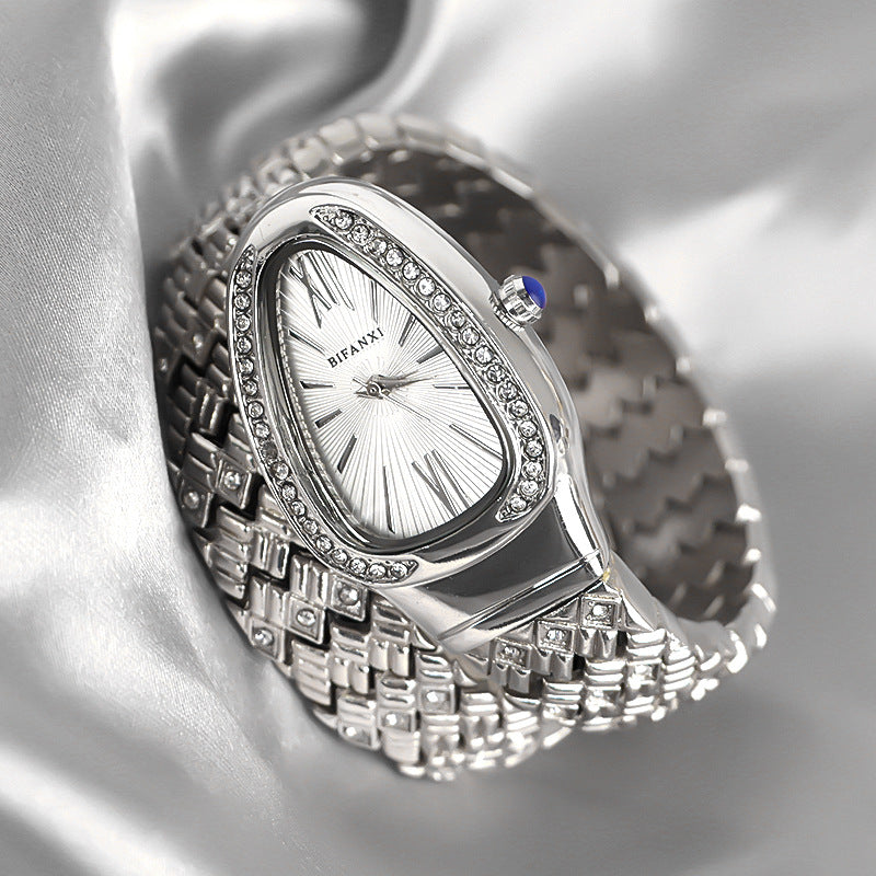 Snake-shaped diamond bracelet watch