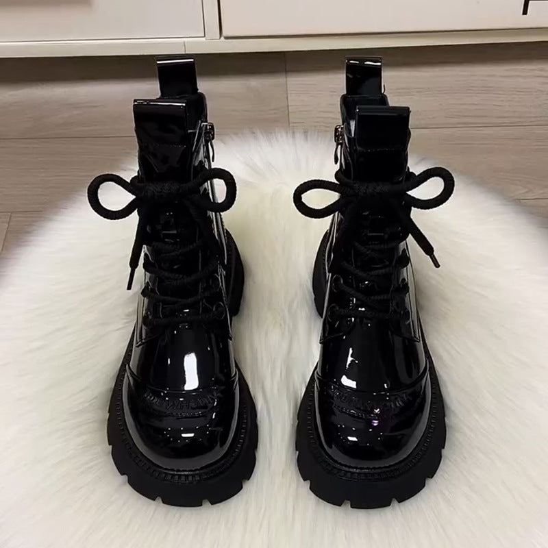 Women's genuine leather platform wool Martin boots