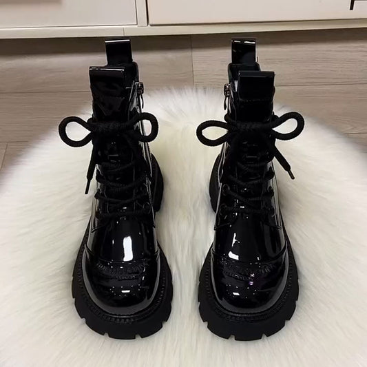 Women's genuine leather platform wool Martin boots