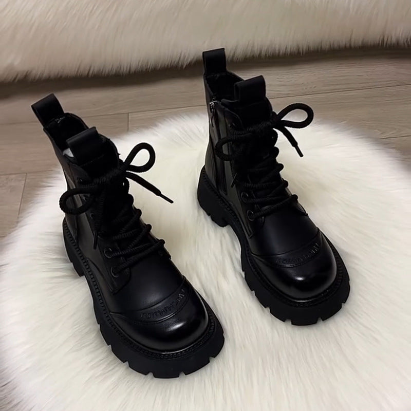 Women's genuine leather platform wool Martin boots