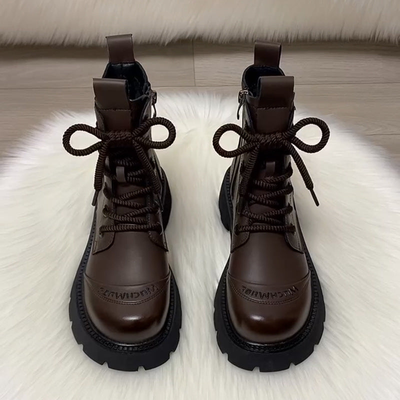 Women's genuine leather platform wool Martin boots