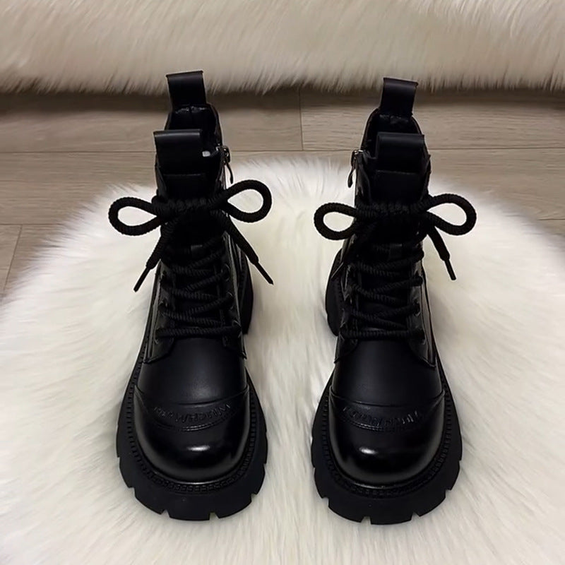 Women's genuine leather platform wool Martin boots