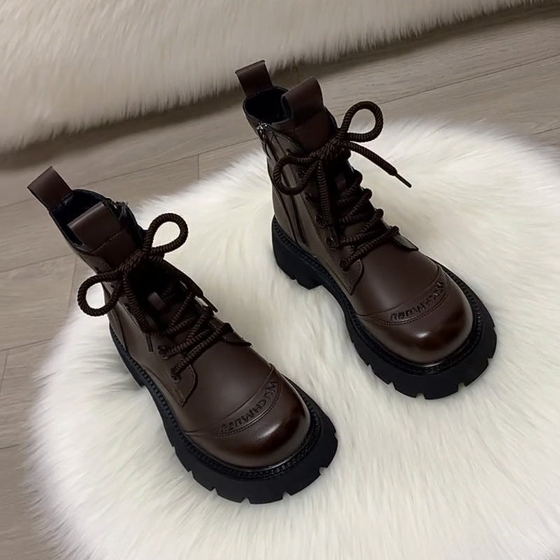 Women's genuine leather platform wool Martin boots