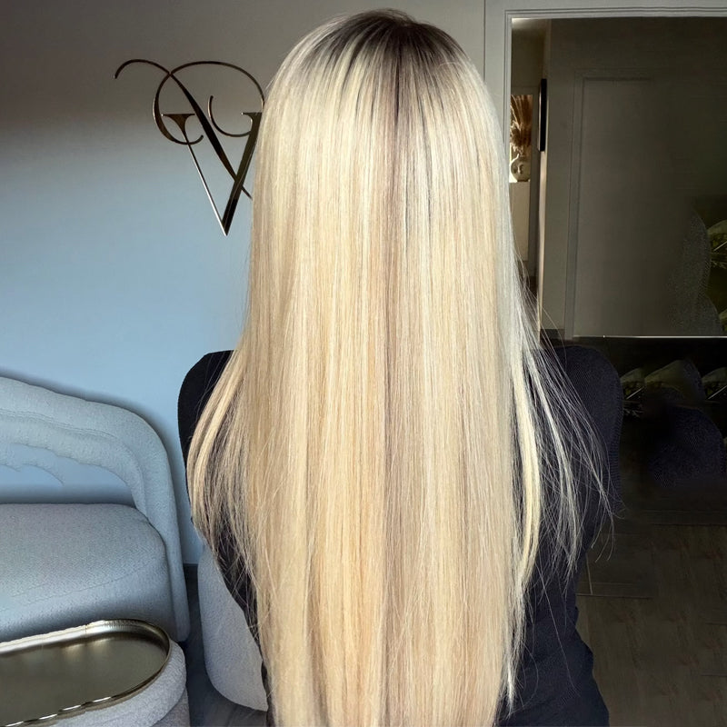 Root Gradient Blonde Straight Long Wig