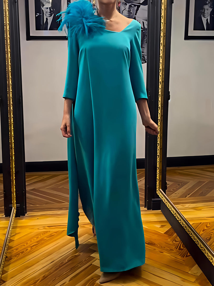 Elegant Wedding Asymmetric Long Sleeve Maxi Dress