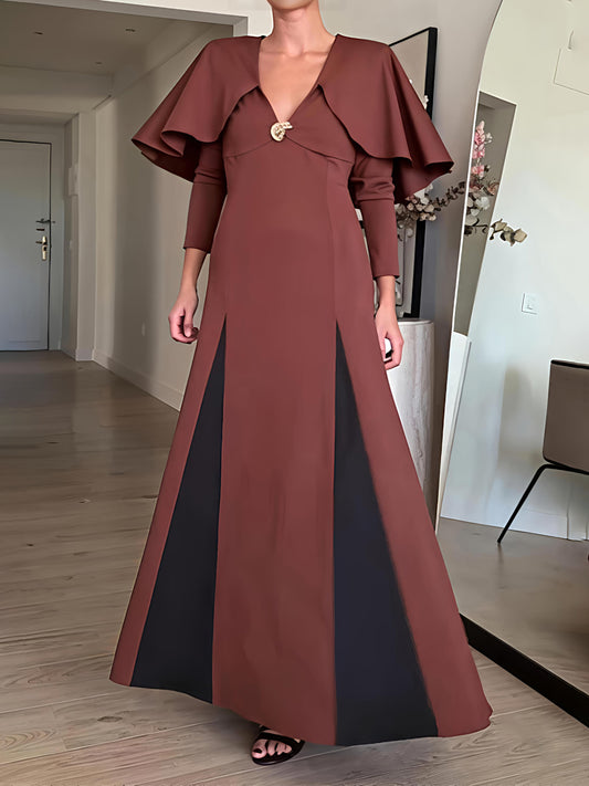 Color Black V Neck Long Sleeve Cape Dress