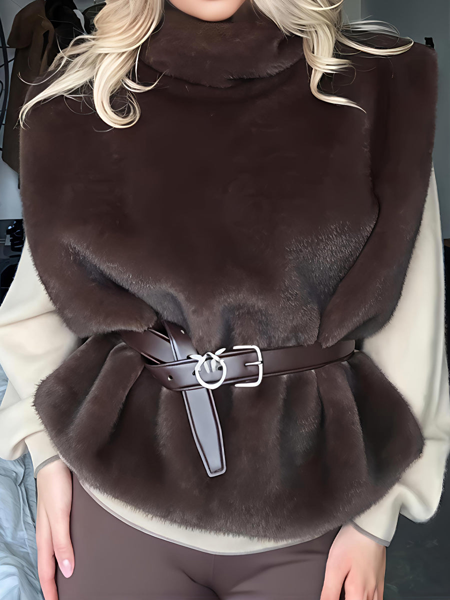 Turtleneck Imitation Rabbit Fur Vest Coat