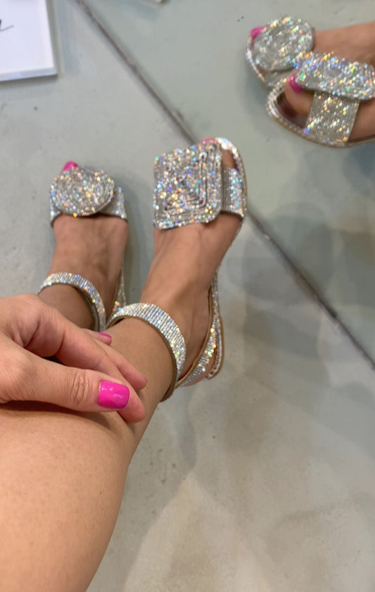 Square rhinestone sandals