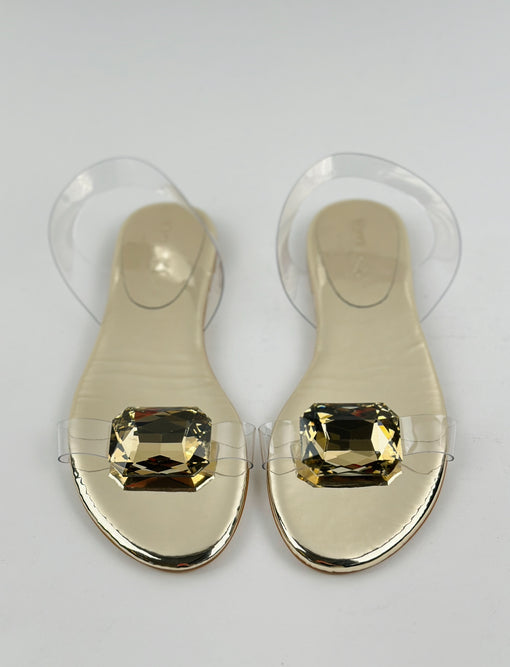 Gold Large Crystal Flat Sandals
