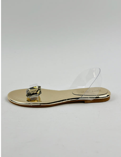 Gold Large Crystal Flat Sandals
