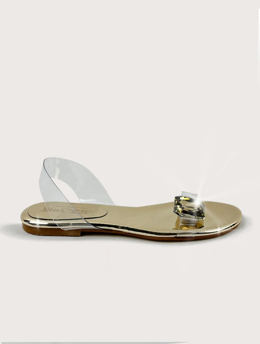 Gold Large Crystal Flat Sandals