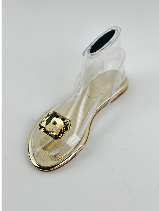 Gold Large Crystal Flat Sandals