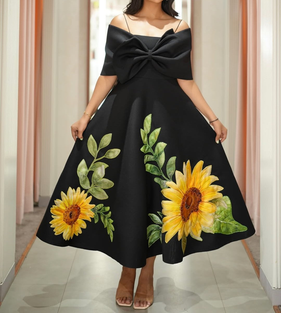 Sunflower dress + detachable bow