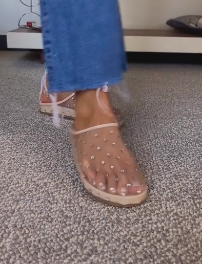Mesh rhinestone slippers