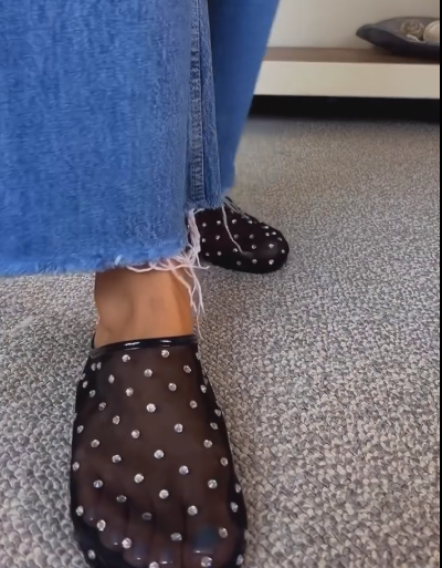 Mesh rhinestone slippers
