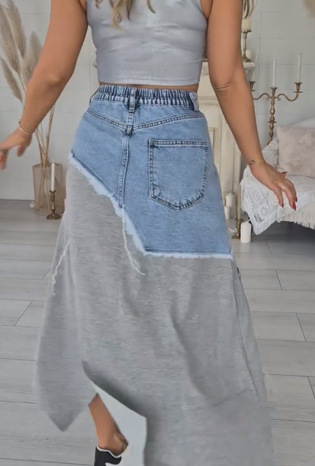 Denim patchwork irregular skirt