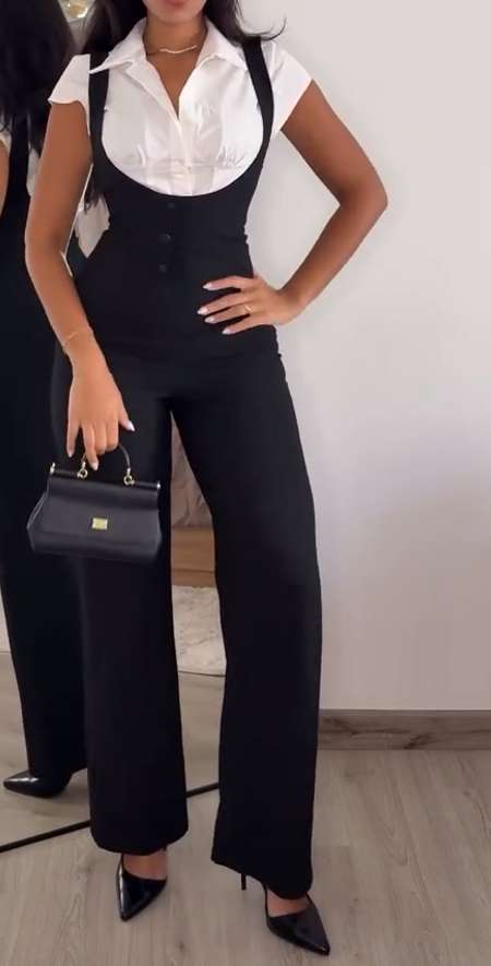 Short-sleeved shirt + slim-fit jumpsuit
