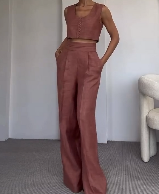 Sleeveless Linen Vest + Pants Set
