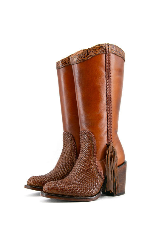 Woven Midi Round Toe Cowgirl Boot
