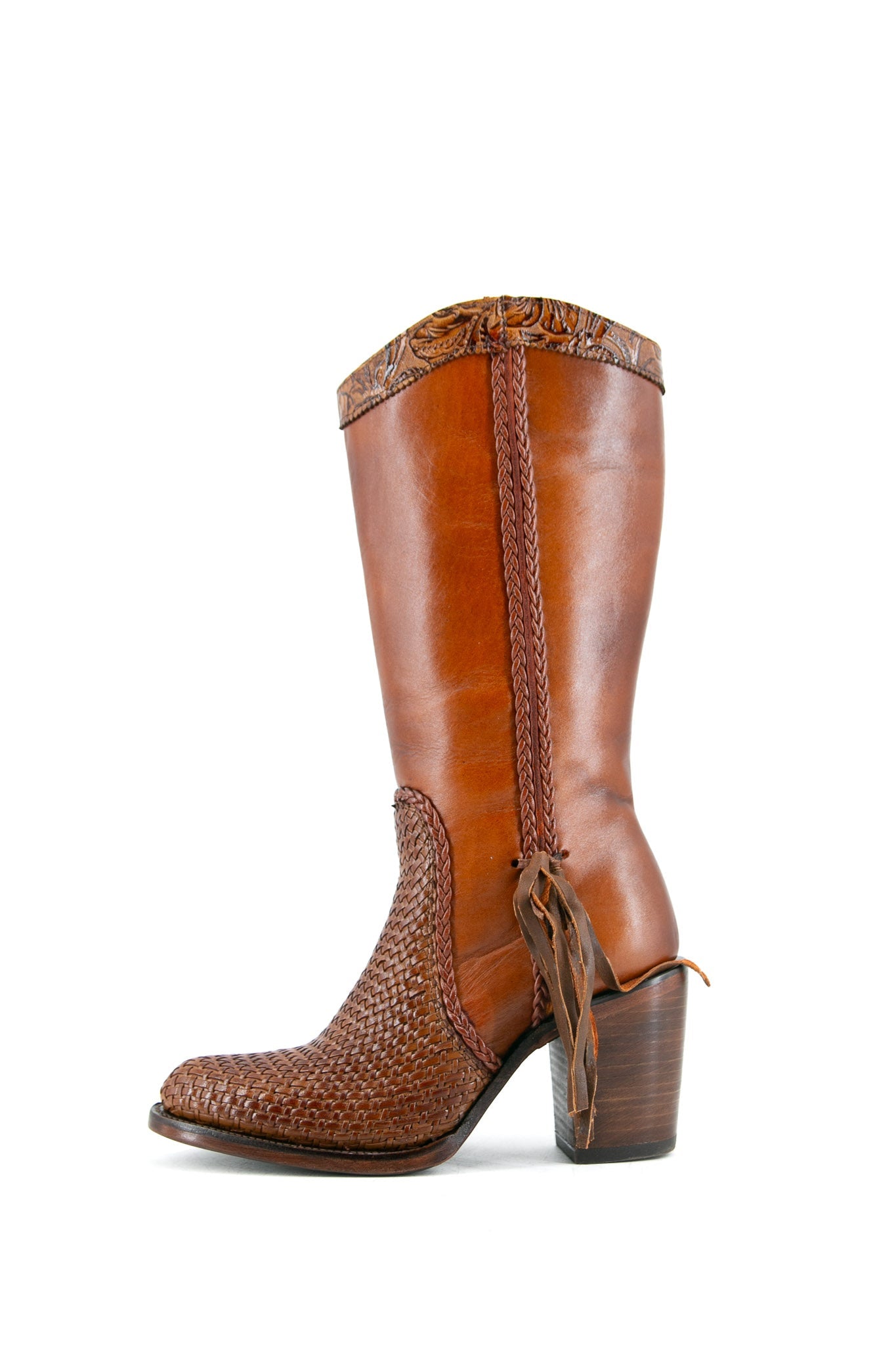 Woven Midi Round Toe Cowgirl Boot