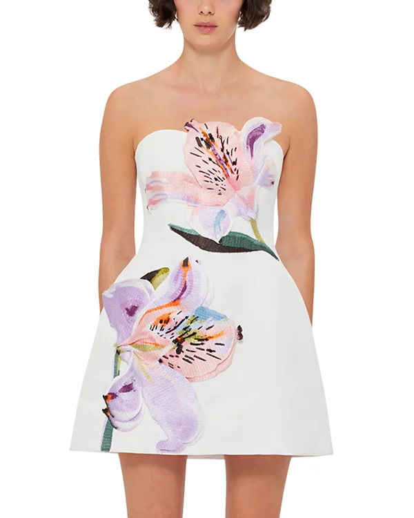 3D Flower Collage A-Line Tube Top Short Dress