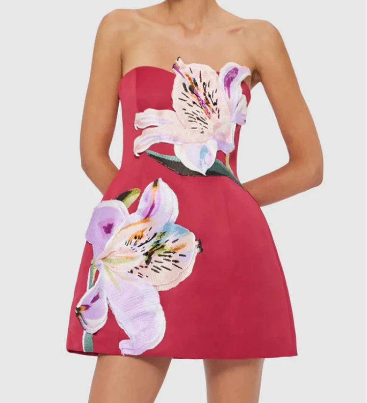 3D Flower Collage A-Line Tube Top Short Dress