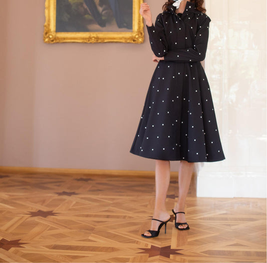 Fit and Flare Coat with A-Line Skirt in Black