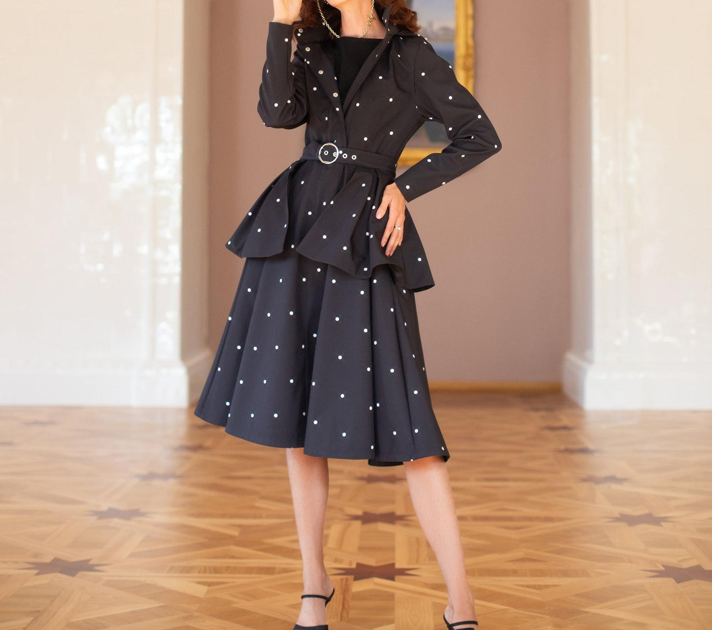 Fit and Flare Coat with A-Line Skirt in Black