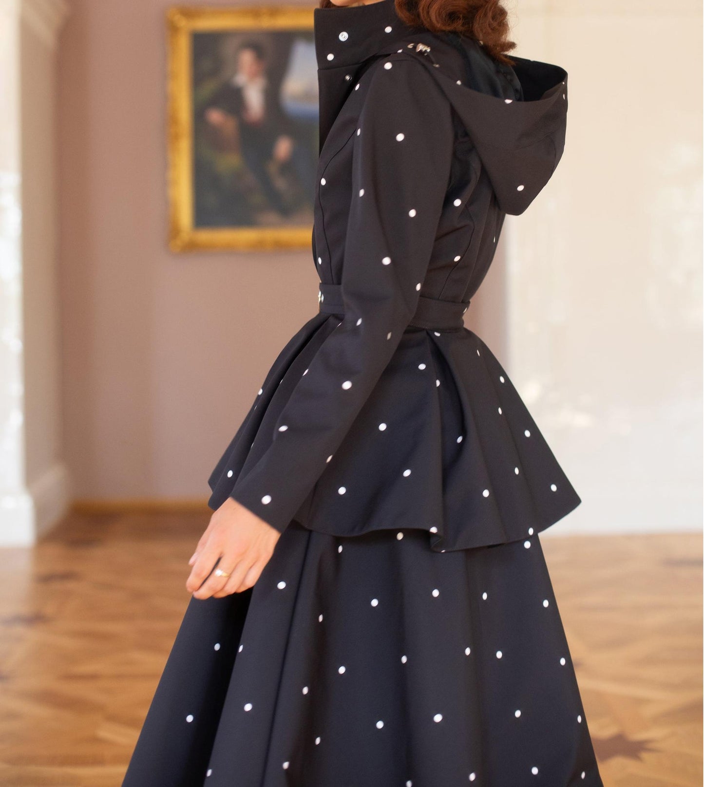 Fit and Flare Coat with A-Line Skirt in Black