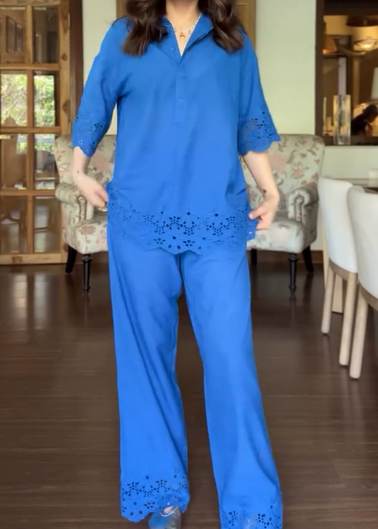 Fashion lace solid color two piece suit