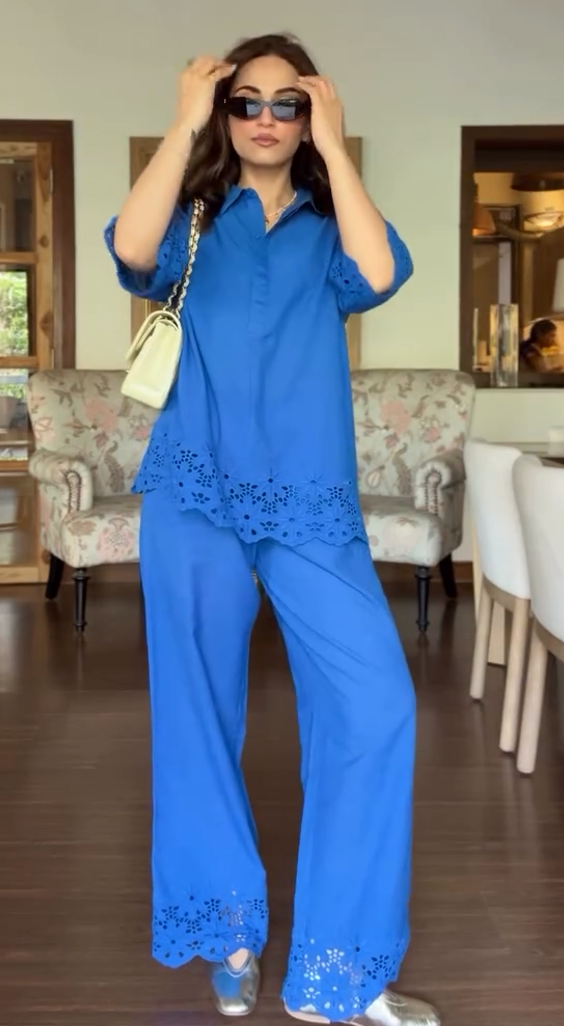 Fashion lace solid color two piece suit