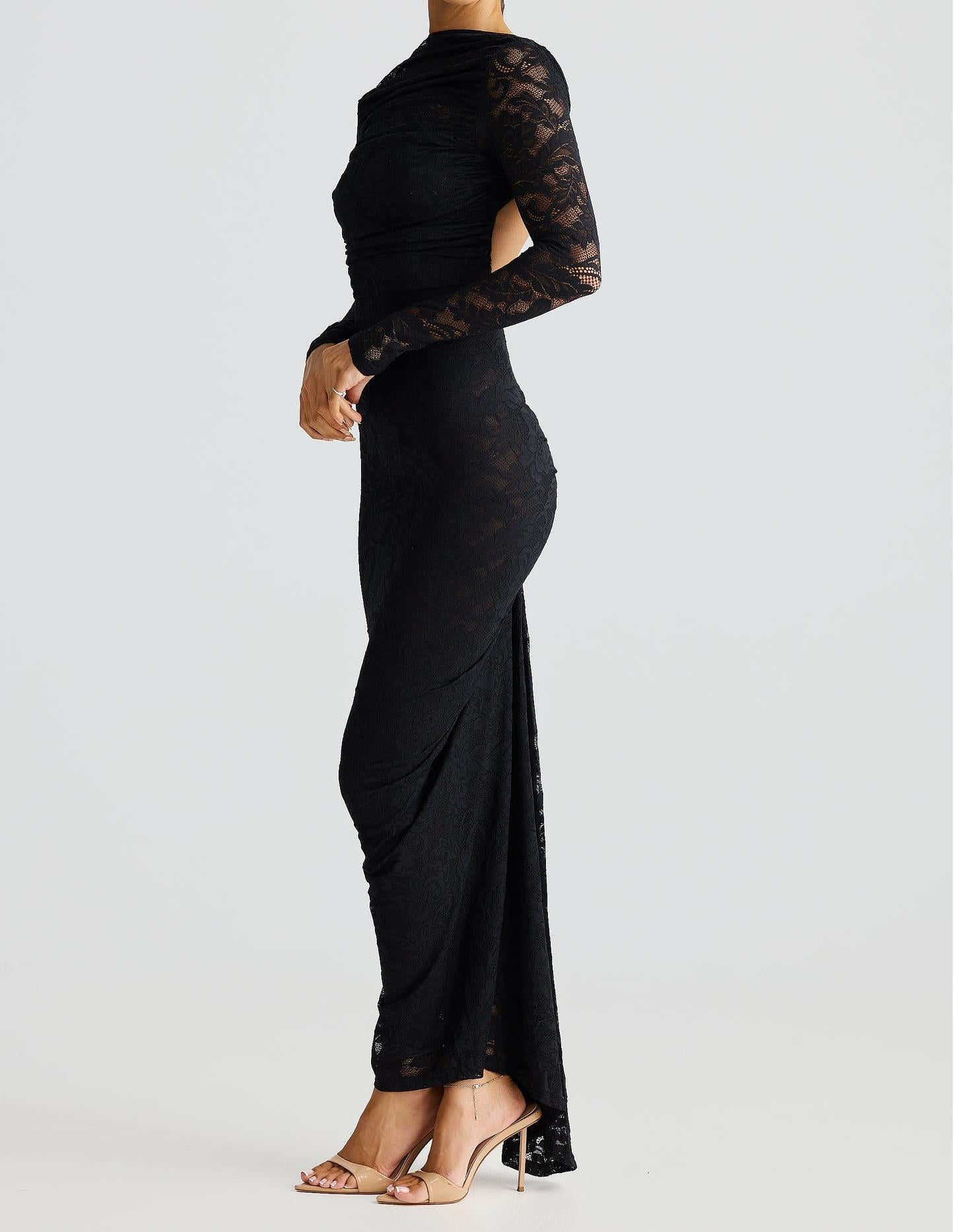 Lace see-through slim fit backpack hip-revealing dress