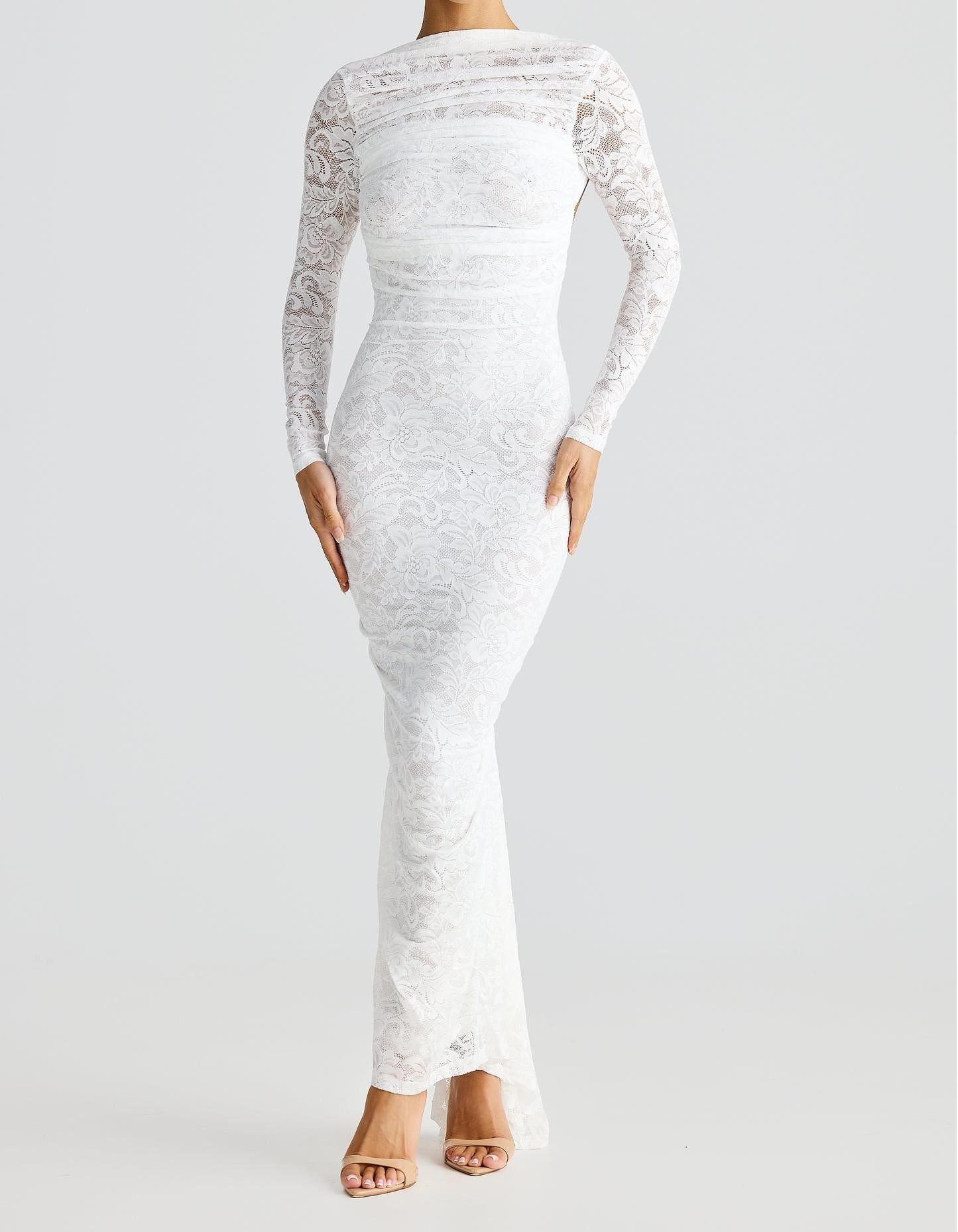 Lace see-through slim fit backpack hip-revealing dress