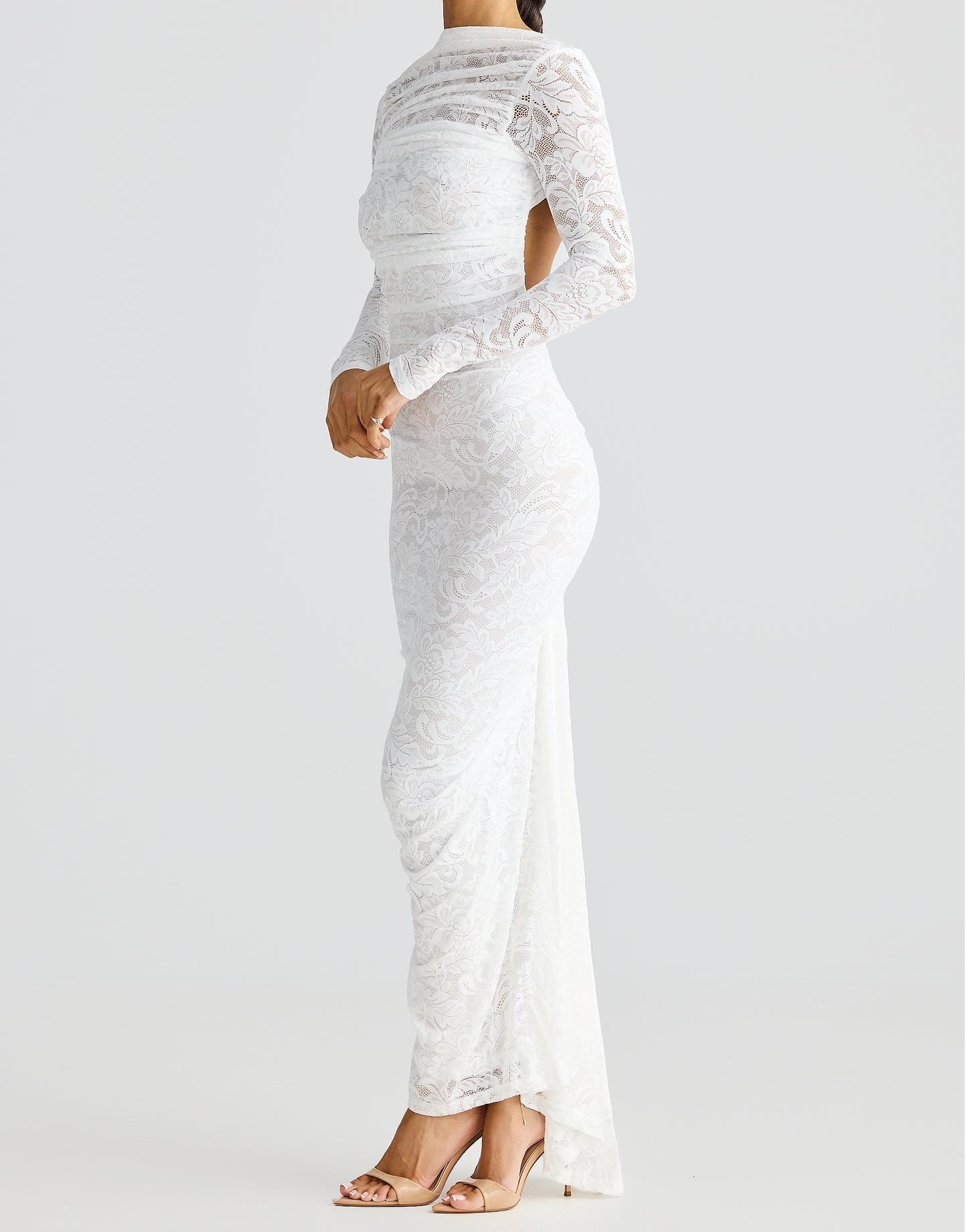 Lace see-through slim fit backpack hip-revealing dress