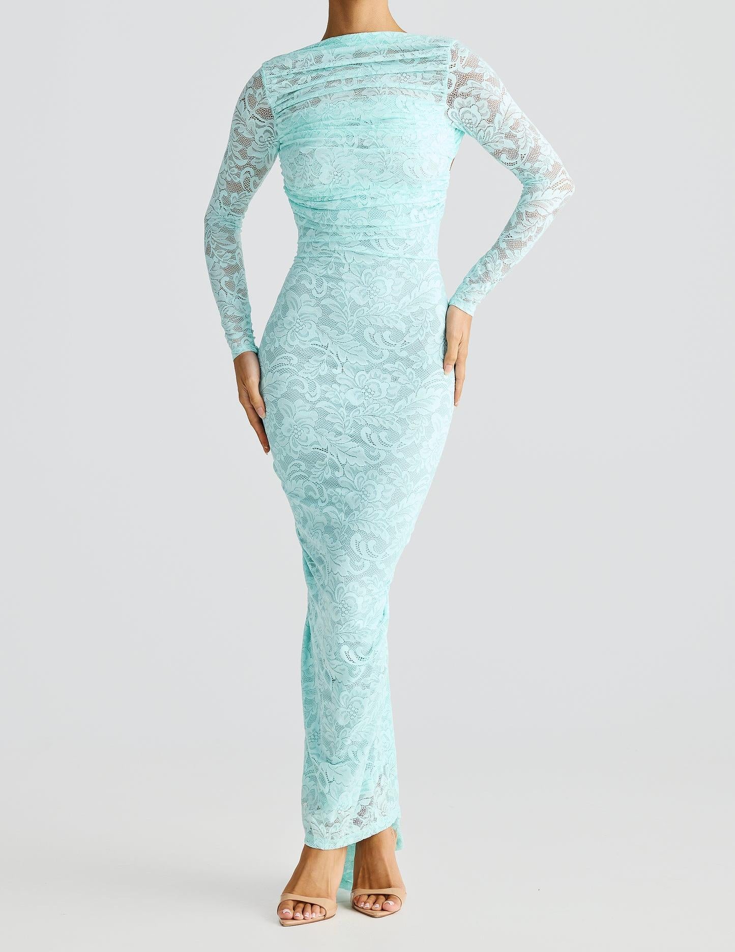 Lace see-through slim fit backpack hip-revealing dress