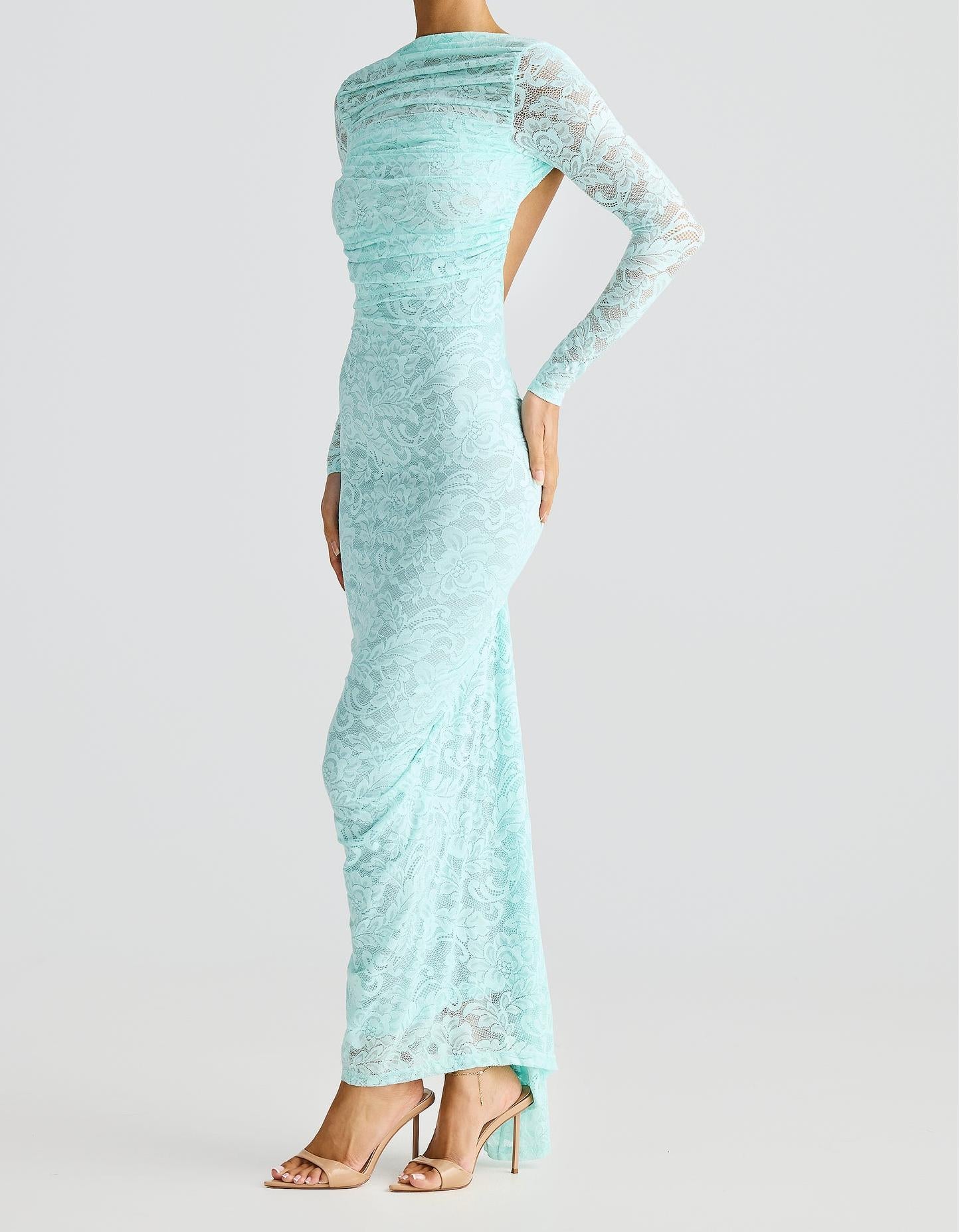 Lace see-through slim fit backpack hip-revealing dress