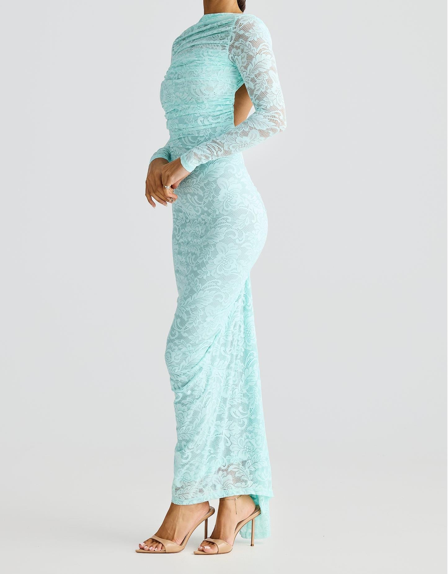 Lace see-through slim fit backpack hip-revealing dress