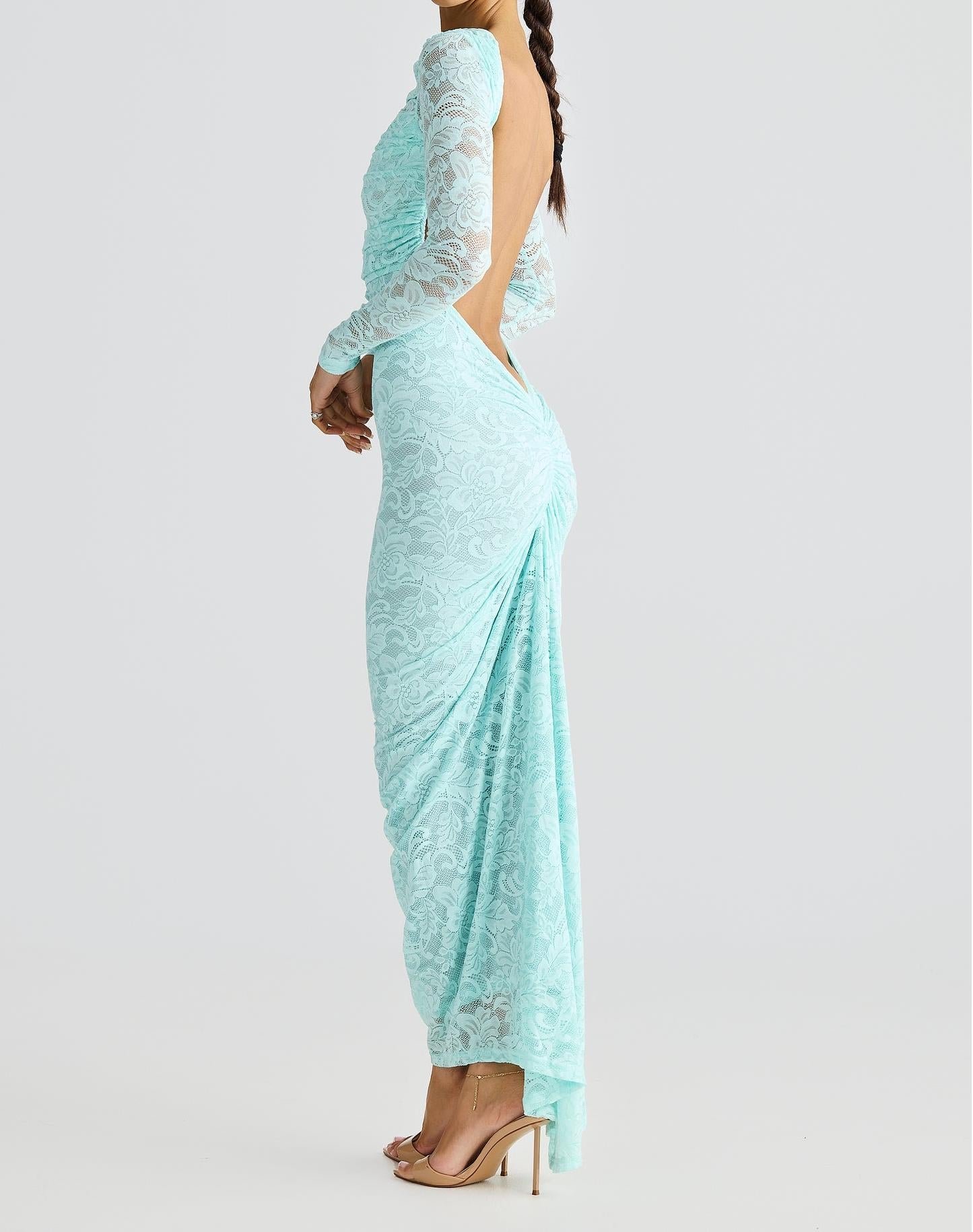 Lace see-through slim fit backpack hip-revealing dress