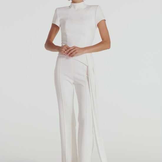 Asymmetrical floor-length top + pants set
