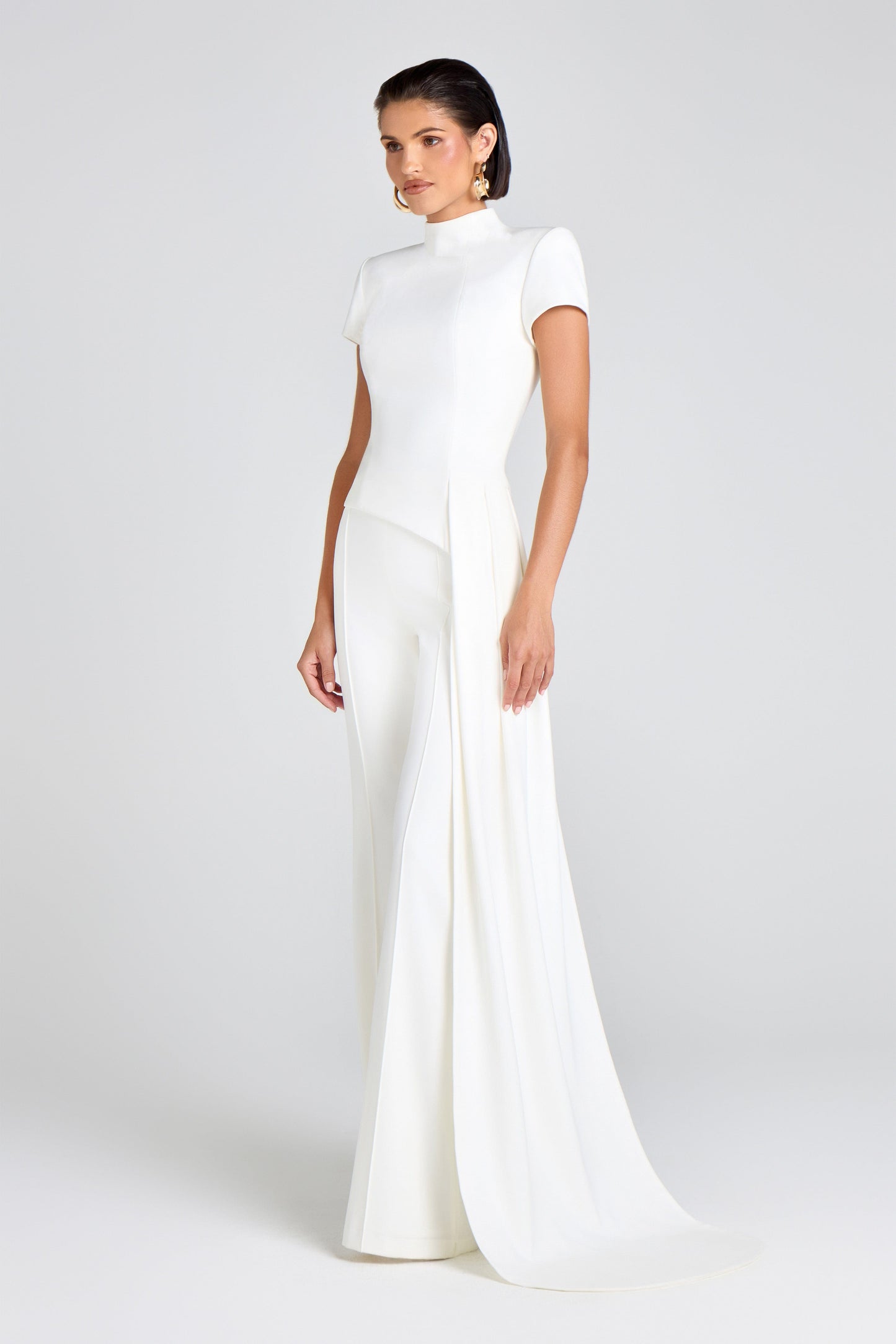 Asymmetrical floor-length top + pants set
