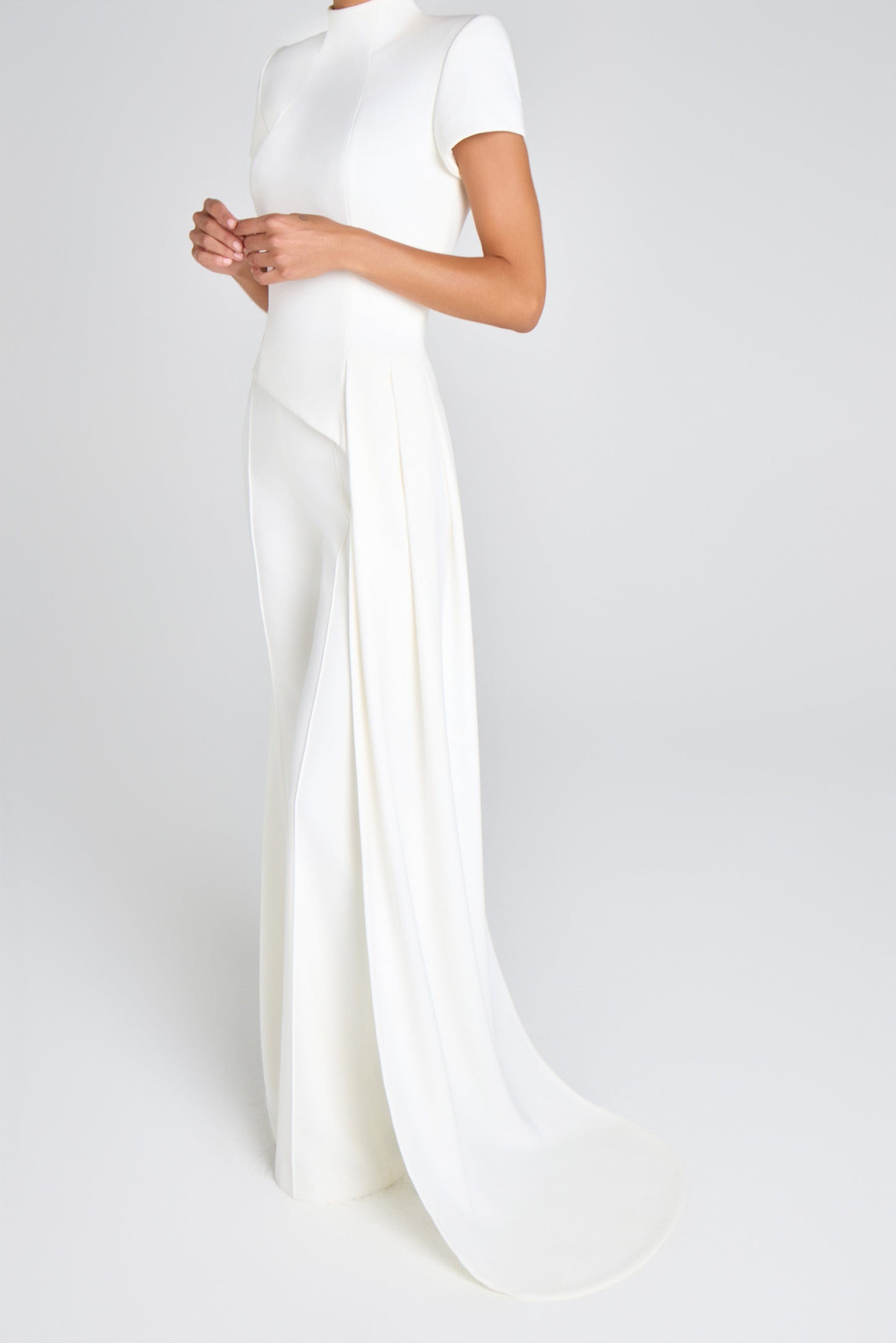 Asymmetrical floor-length top + pants set