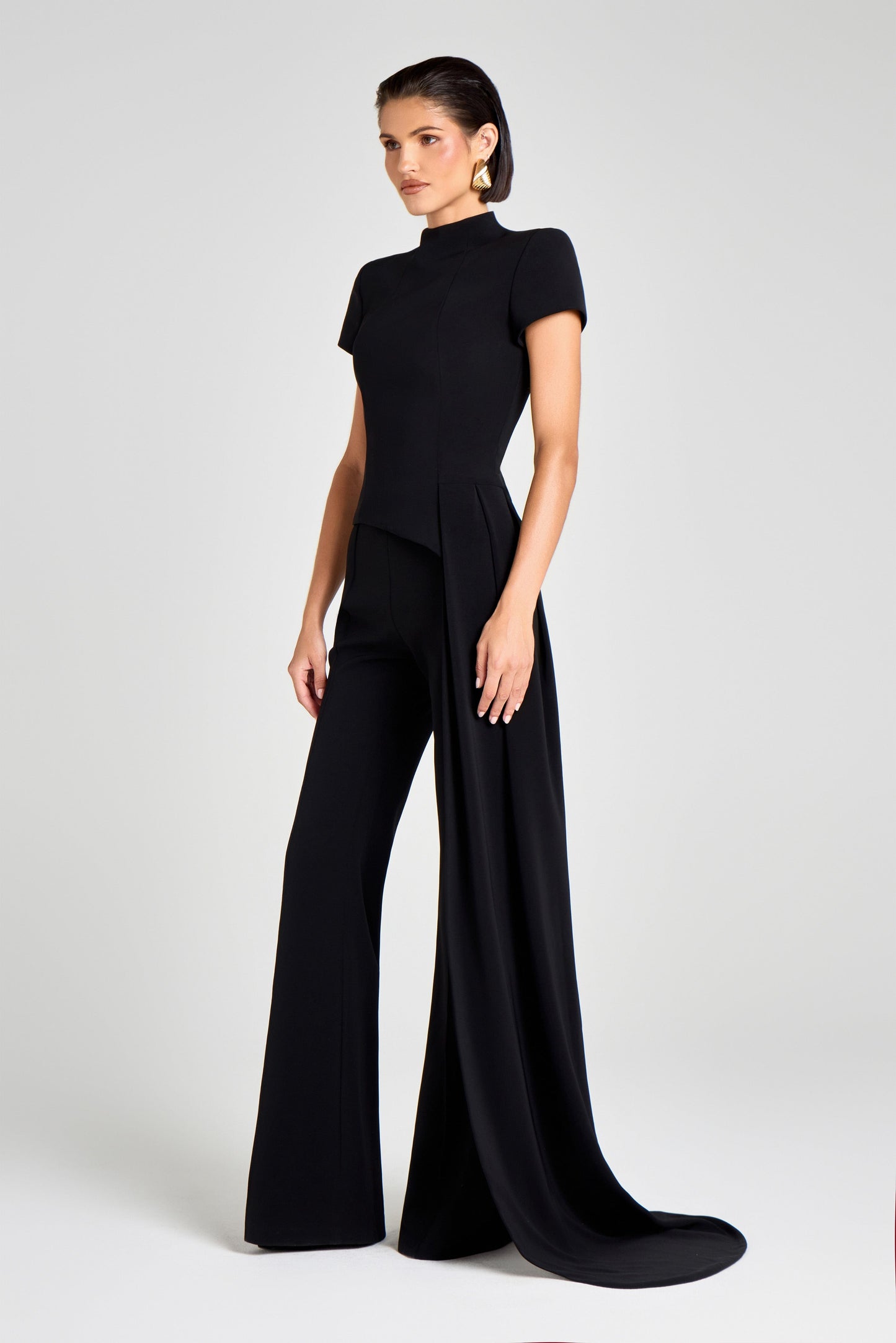 Asymmetrical floor-length top + pants set
