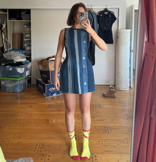 Denim panelled vest dress