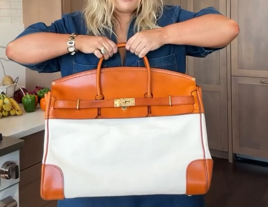 Two-Tone Canvas and Leather Handbag