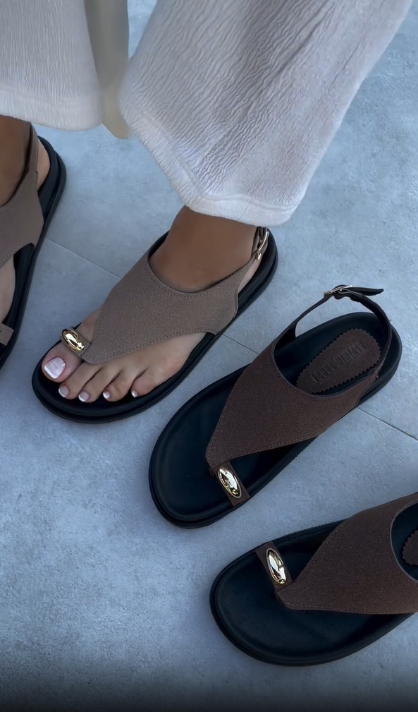 French comfortable metal buckle open toe sandals for women